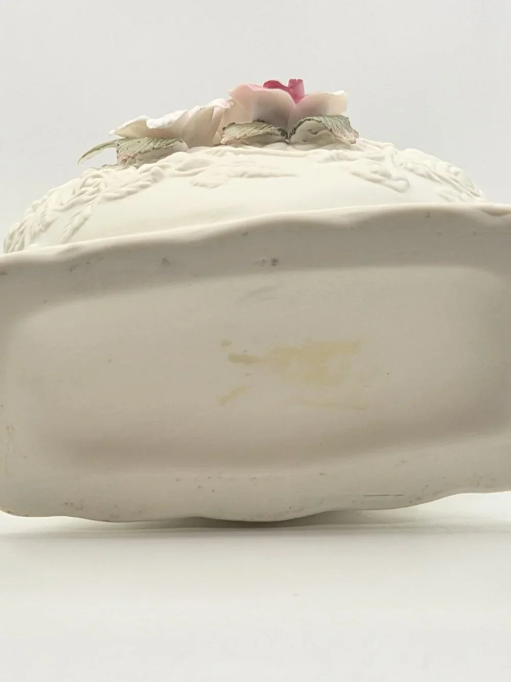 Capodimonte Style Heart Shaped Bisque Vase with Applied Flowers